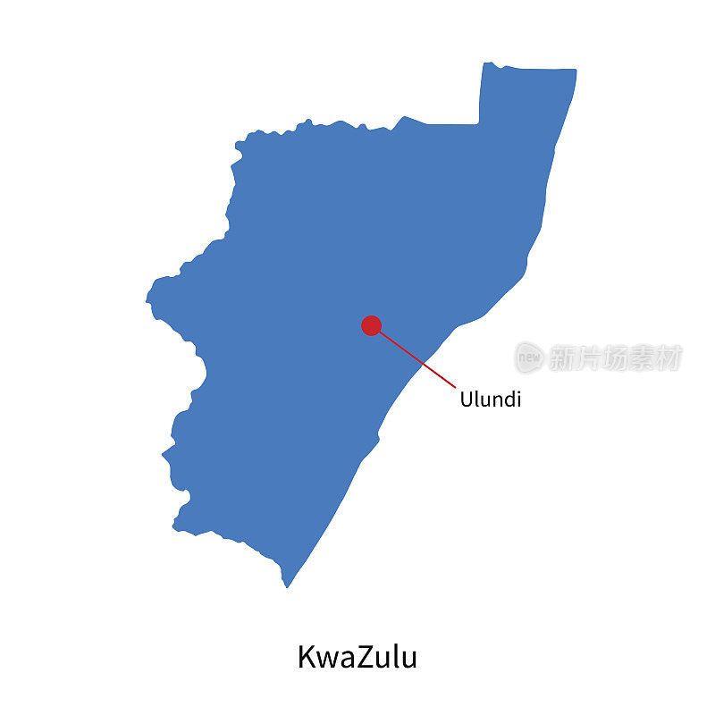 Detailed vector map of KwaZulu and capital city Ulundi